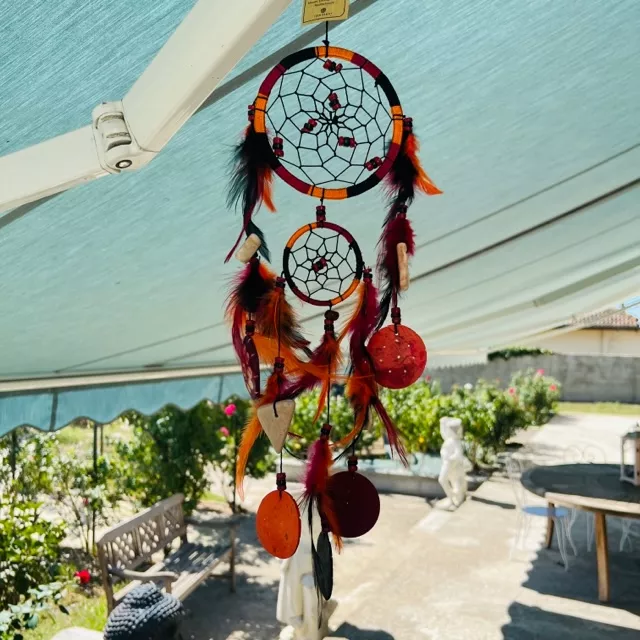 Capteur de rêve ou Dreamcatcher orangé/rouge – Image 2